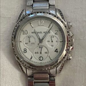 Michael Kors Blair Silver-Tone Chronograph Watch with Crystal Trim